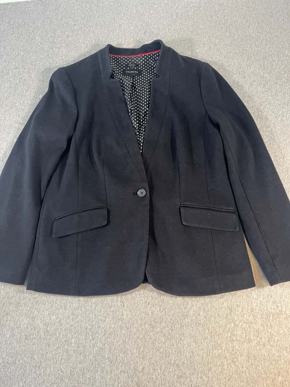 Talbots Aberdeen Black Blazer One Button Notch Collar Women’s Size 14